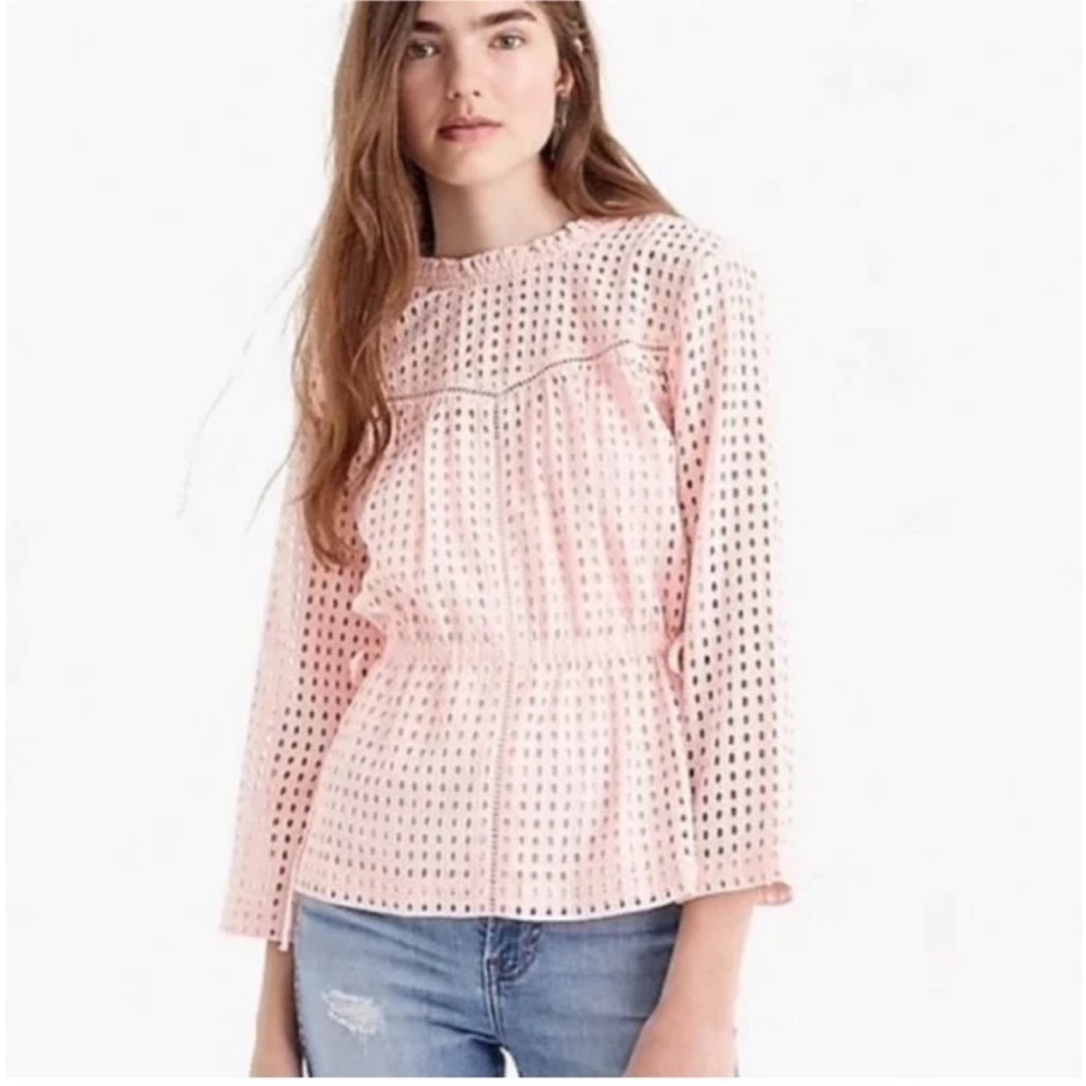 XS 00 Pink Eyelet Peplum Blouse with cinch adjustable peplum waist